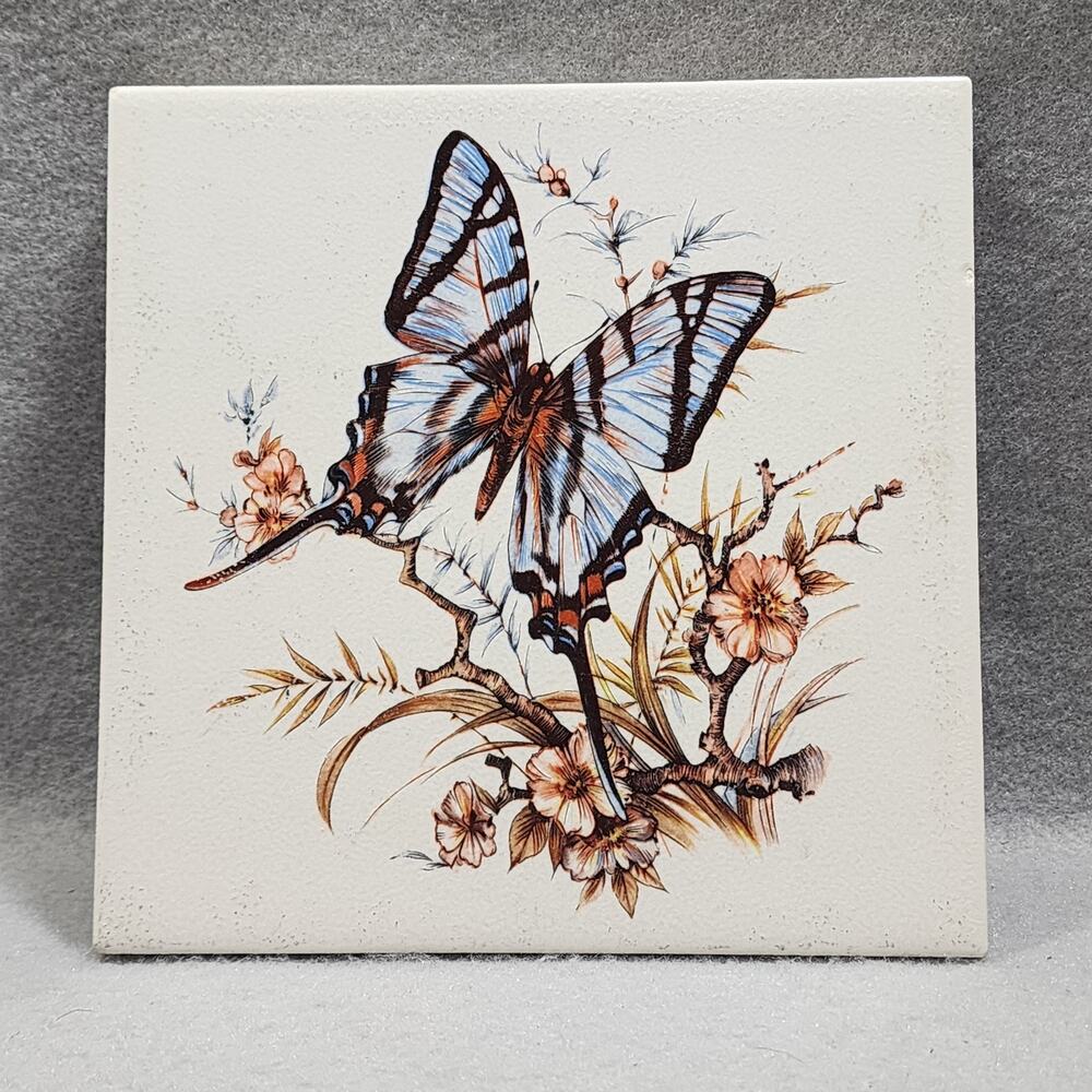 Swallowtail Butterfly Tile Trivet Jerry Schultz Vintage Ceramic Wall 1970s-1980s